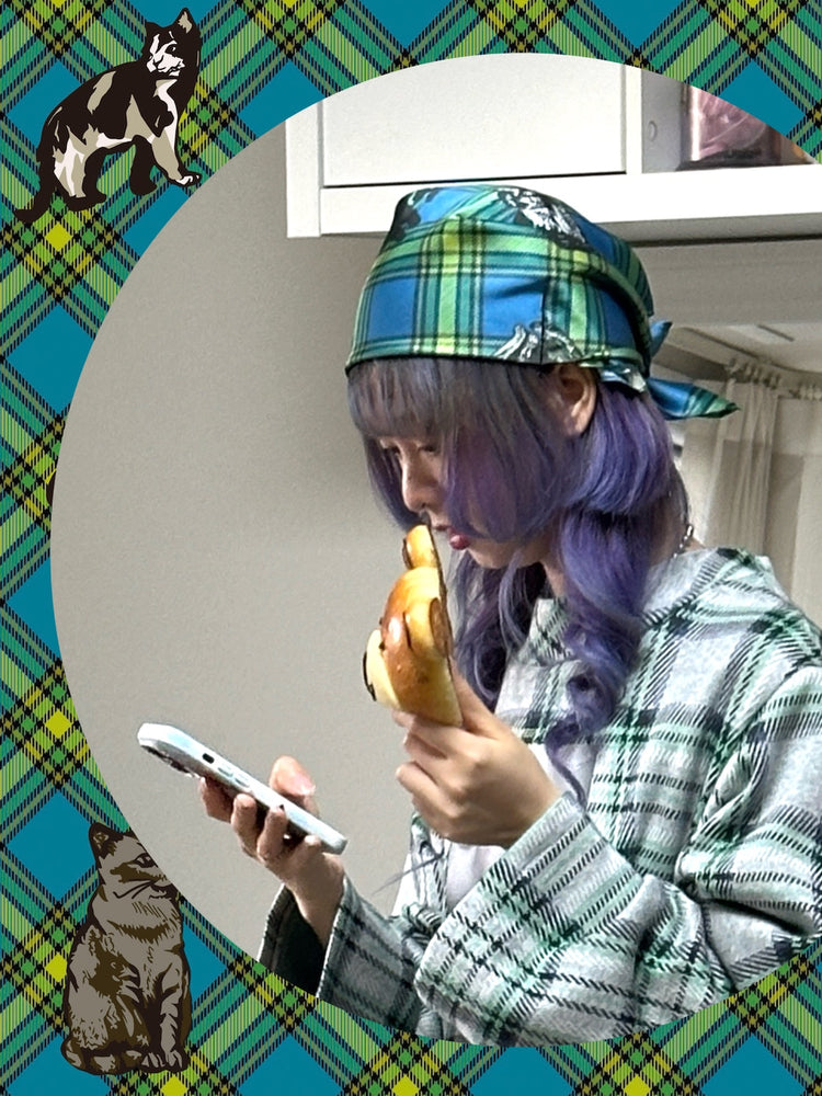 bunnybunnygun - Harajuku Cat Print Square Scarf Kerchief bunnybunnygun