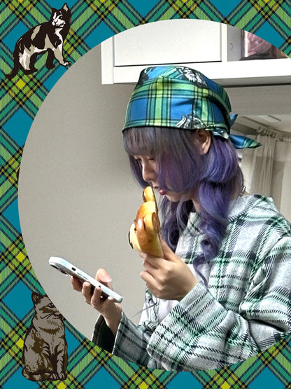 bunnybunnygun - Harajuku Cat Print Square Scarf Kerchief bunnybunnygun