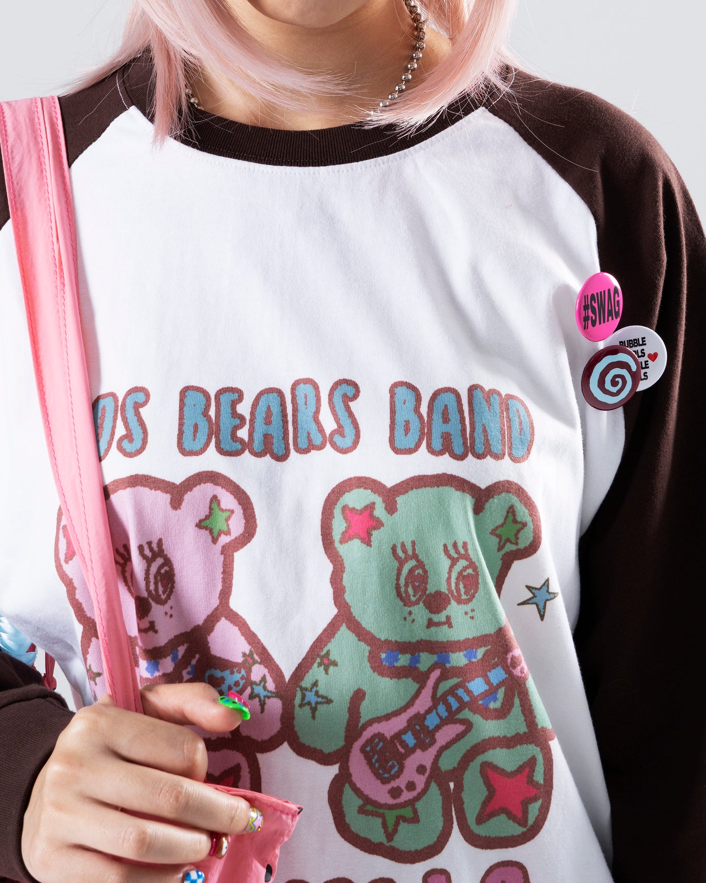 Oogreenapple - Bear Graphic Raglan Long Sleeve Tee shirt Oogreenapple