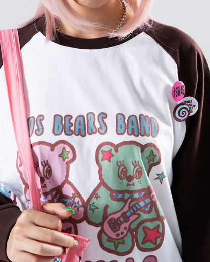 Oogreenapple - Bear Graphic Raglan Long Sleeve Tee shirt Oogreenapple