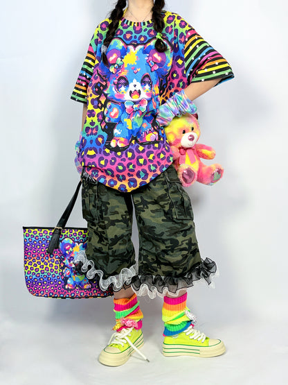 LEERROO - Decora Kei Rainbow Bear Print Cotton T-Shirt tshirt Leerroo