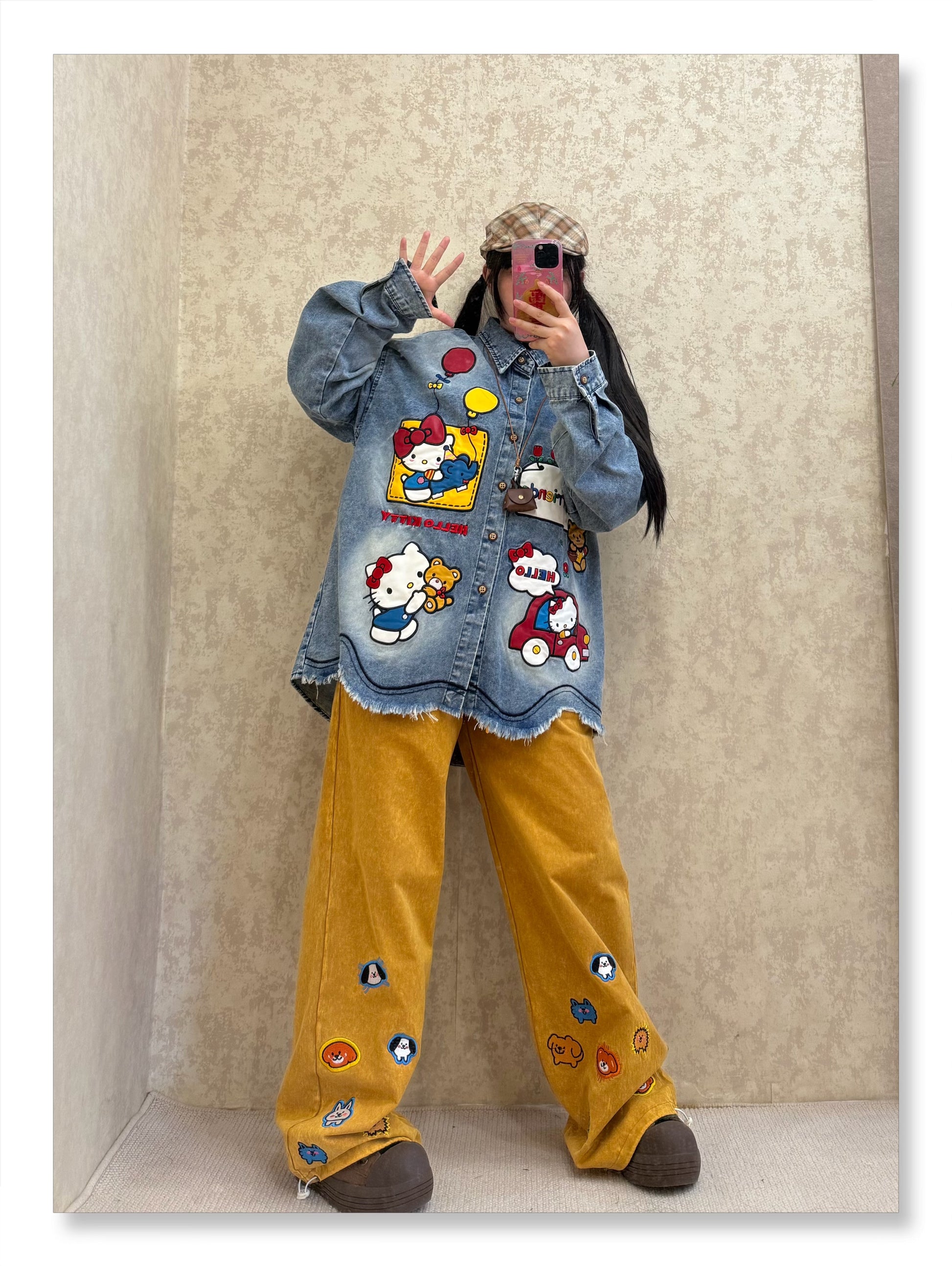 BIBULU - Kidcore Cartoon Embroidered Denim Shirt blouse BIBULU