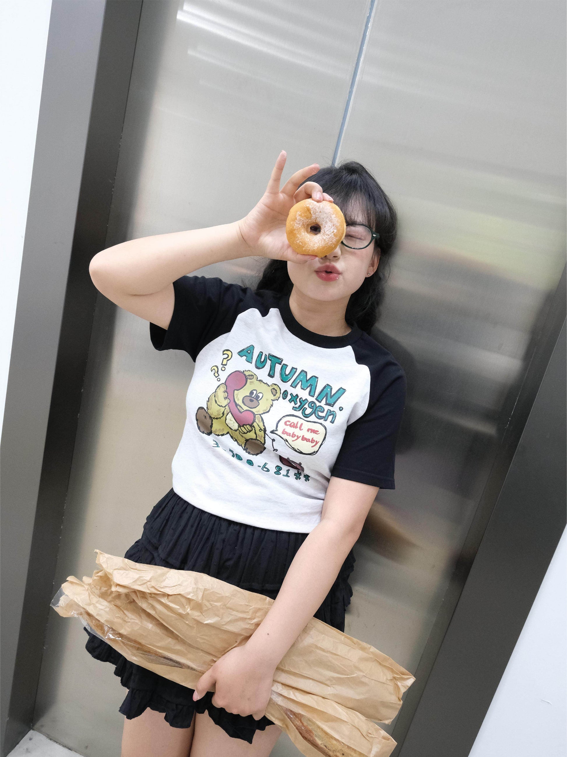 Autumn Oxygen - Kawaii Bear Raglan T-Shirt tee Autumn Oxygen