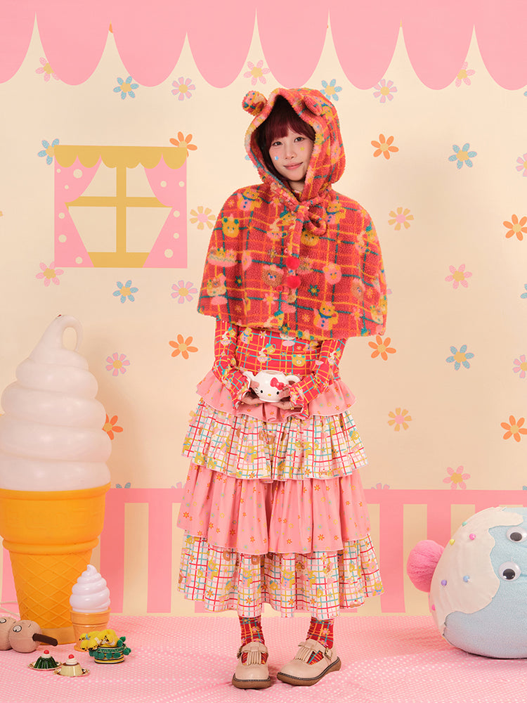 NIKKOU - Kawaii Bear Ear Fleece Cape with Hood cape Nikkou home