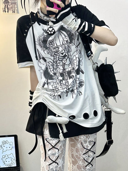 Three Poisons - Angel Rivet Oversized T-Shirt tshirt Three Poisons Black S