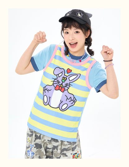 Robootoo - Colorblock Faux Layered Stripe T-Shirt tshirt Robootoo