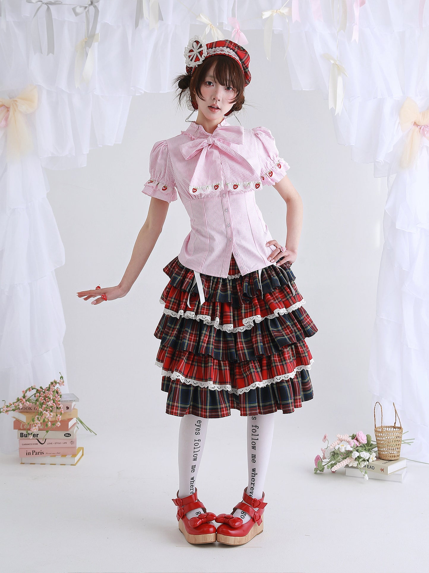 SOS MEME CLUB - Pink Stripe Lolita Blouse blouse SOS MEME CLUB