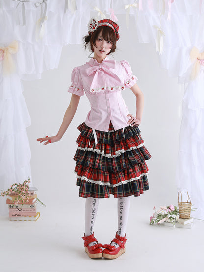 SOS MEME CLUB - Pink Stripe Lolita Blouse blouse SOS MEME CLUB