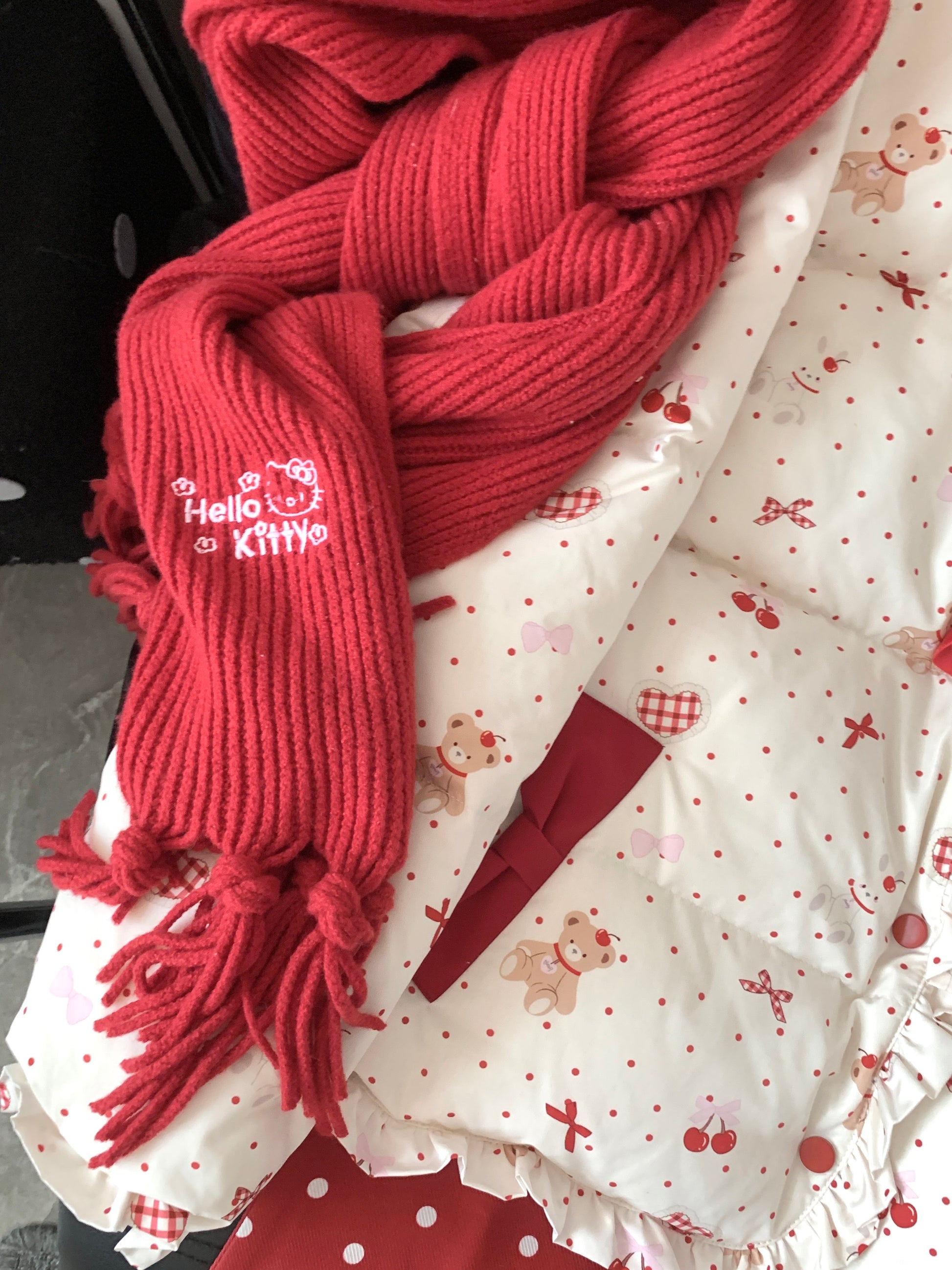 Blurred Bear - Kawaii Bow Print Puffer Jacket jacket Blurred Bear