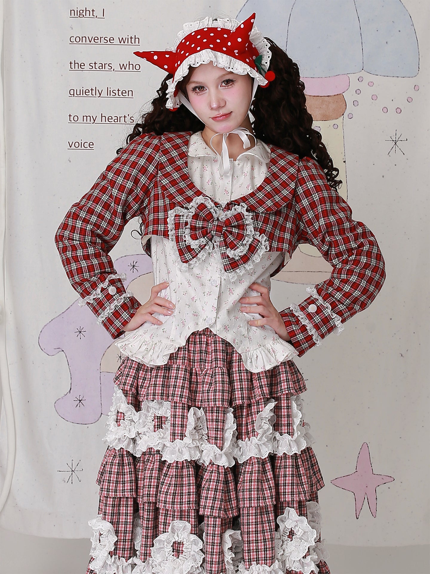 SOS MEME CLUB - Kawaii Jacket Showa Christmas Red Plaid Jacket jacket SOS MEME CLUB