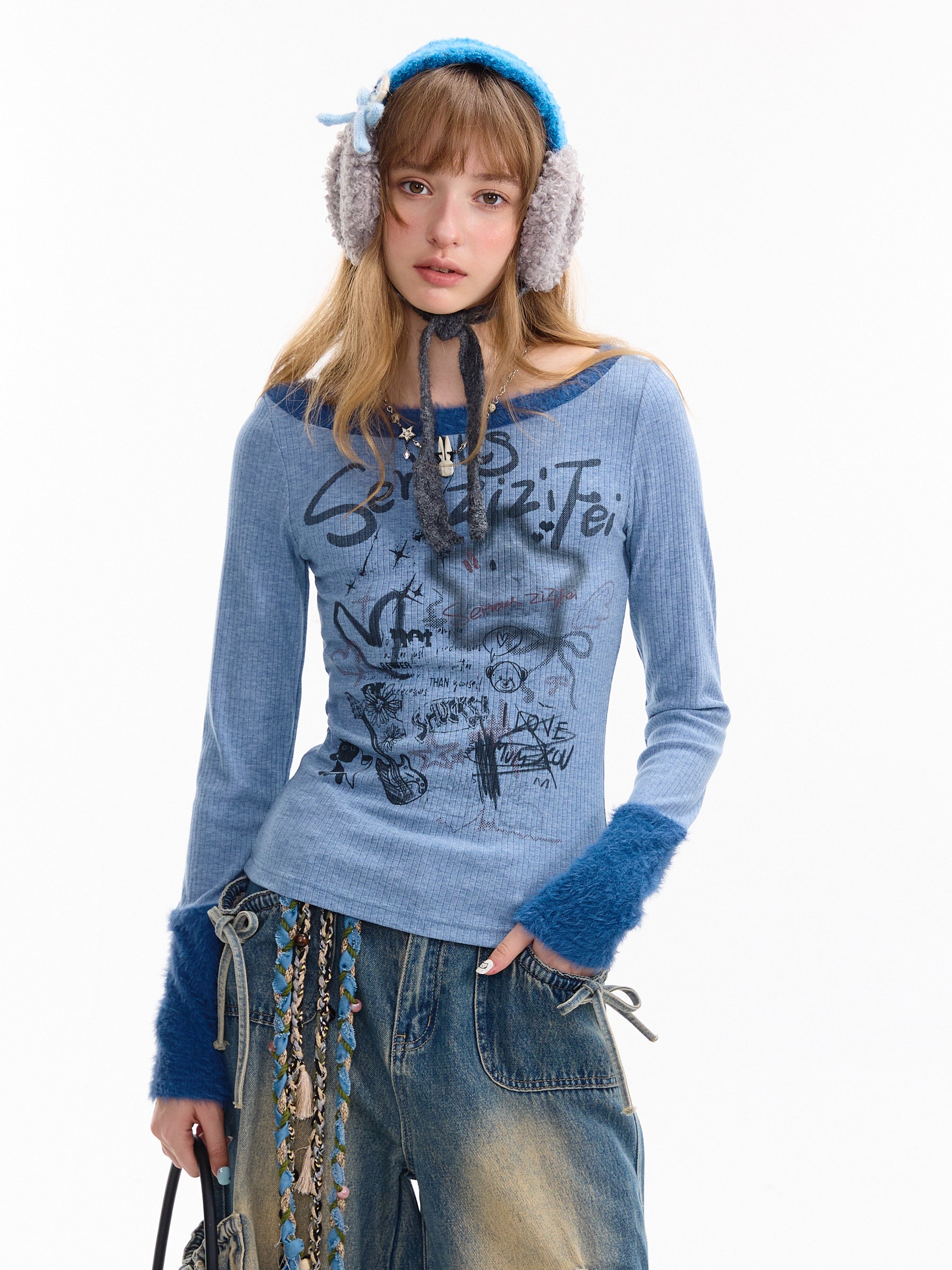 ziziFei - Girly Punk Knit Doodle Top shirt ziziFei