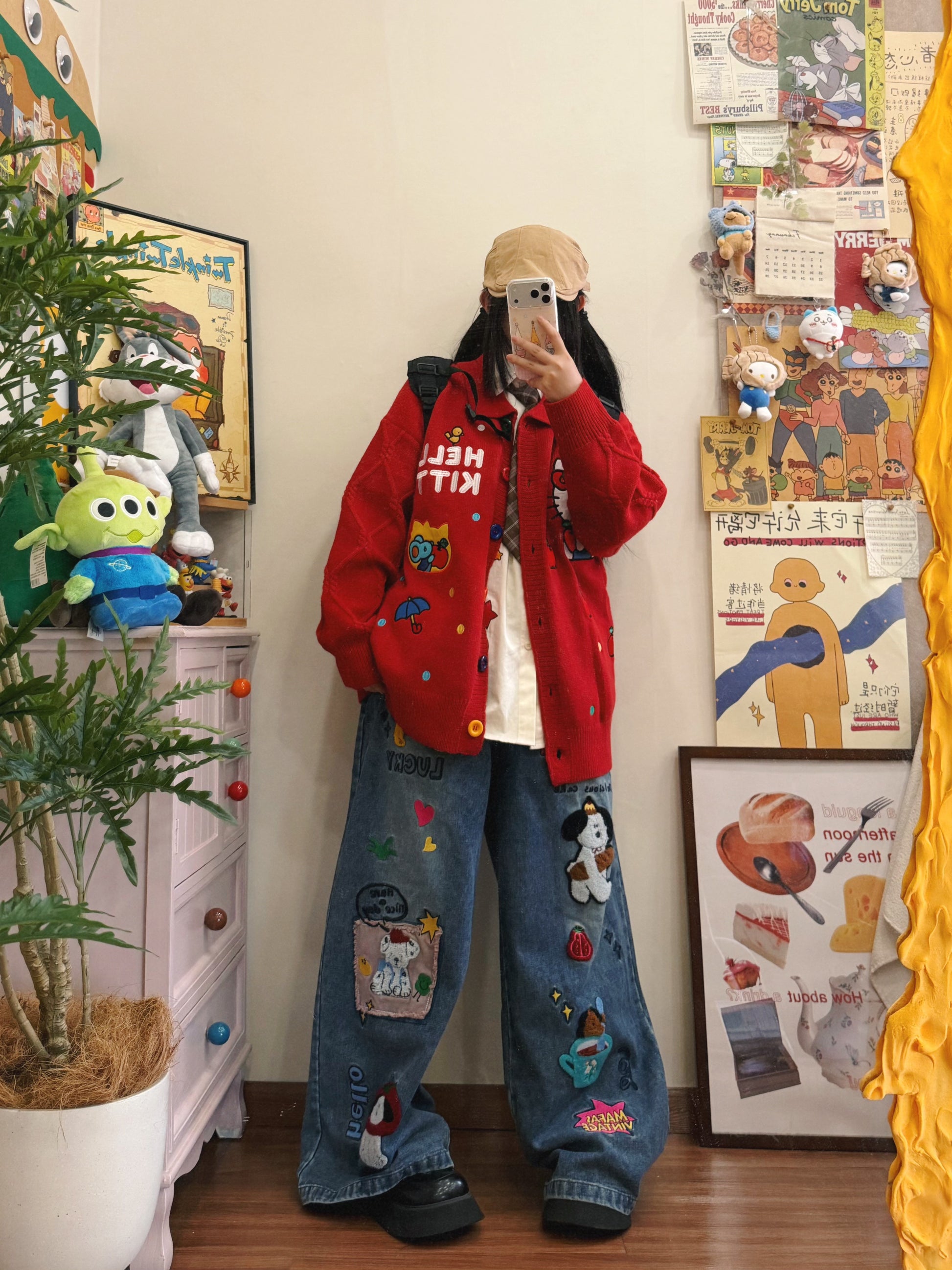 BIBULU - Kidcore Embroidered Red Knit Cardigan cardigan BIBULU