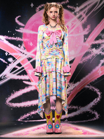 Monsssstar - Yellow Bow Print Two Piece Set set Monsssstar