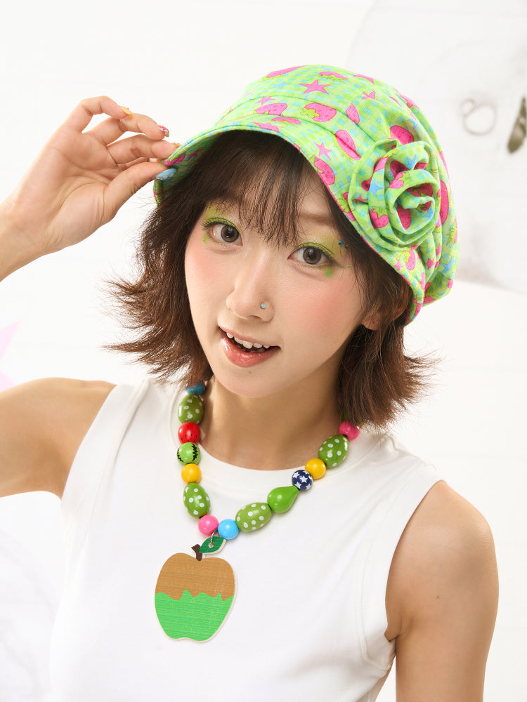 FRUITS Strawberry 3D Flower Knit Hat | Decora Kei Cute Bucket Hat hat Fruits
