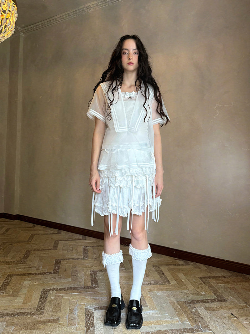 Daytoday Everyday Institute - Kawaii Sailor Collar Bow Wing Shirt shirt daytoday everyday institute