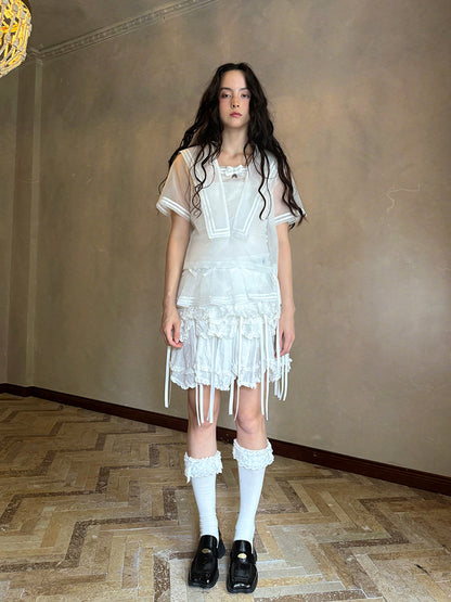Daytoday Everyday Institute - Kawaii Sailor Collar Bow Wing Shirt shirt daytoday everyday institute