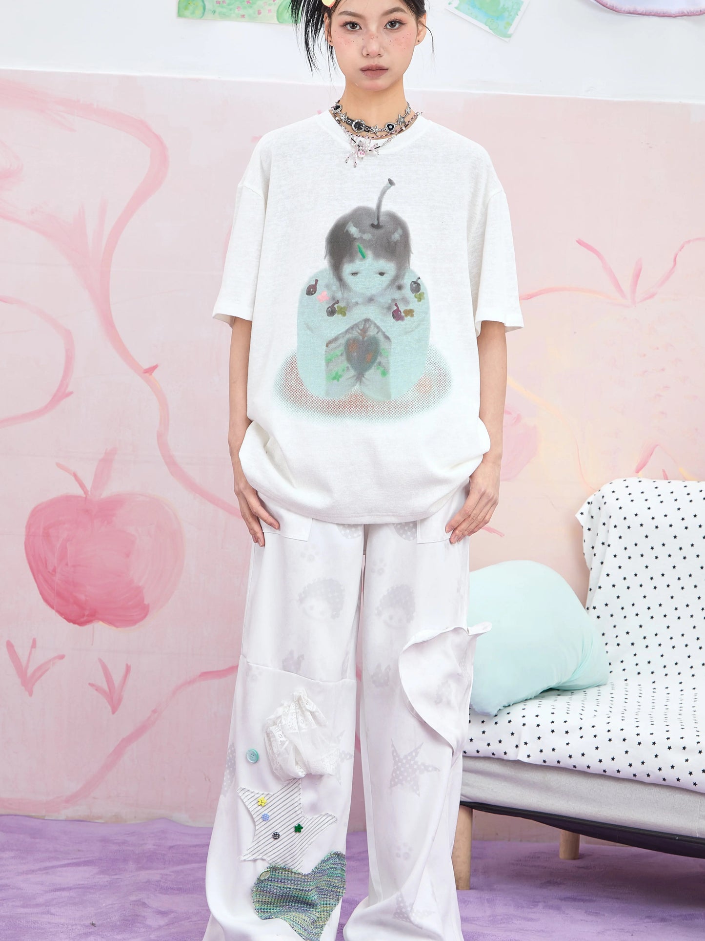 Moon Meadow – Harajuku Wide-Leg Pants with Kawaii Patchwork Details pants Moon Meadow