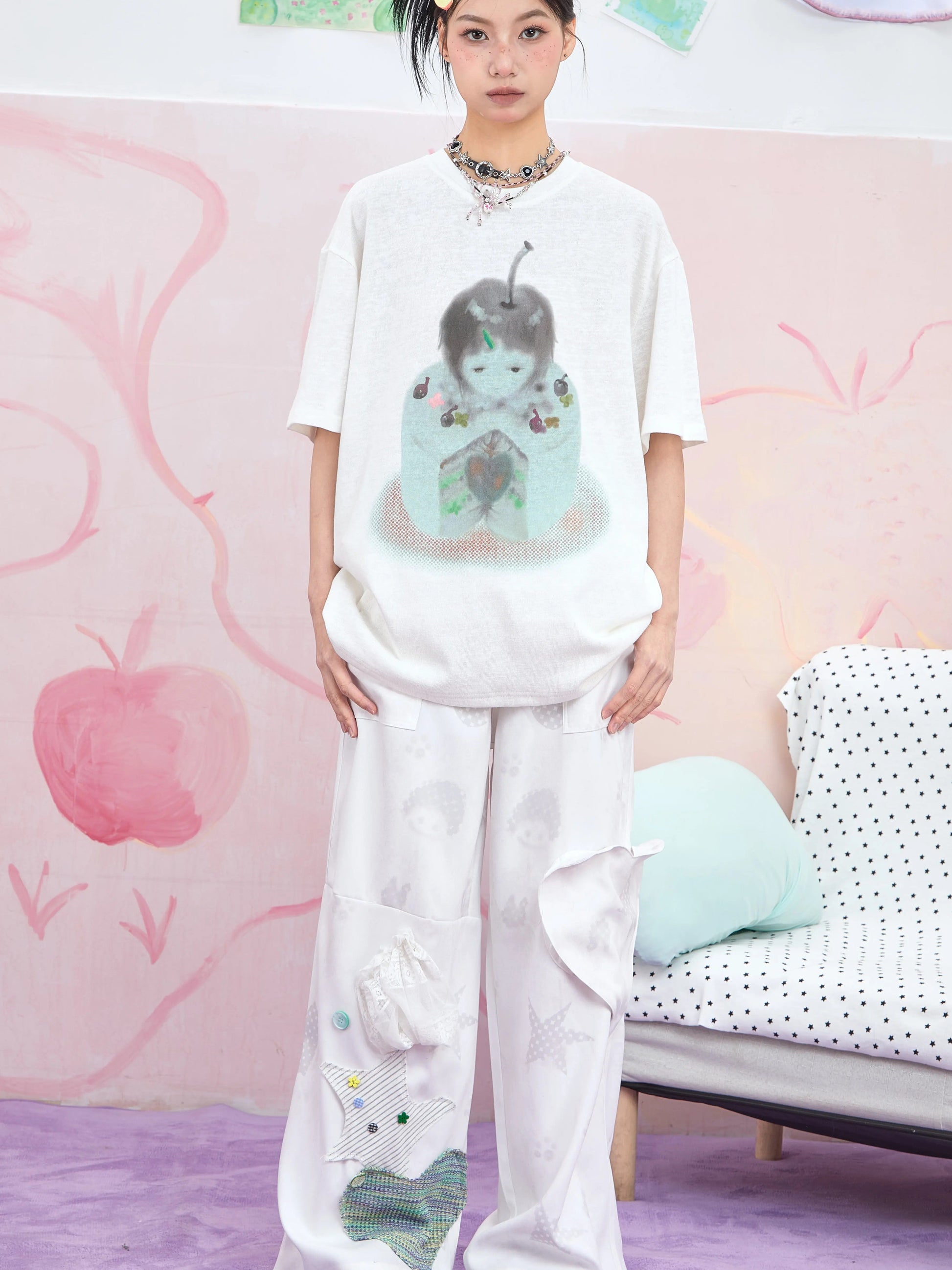Moon Meadow – Harajuku Wide-Leg Pants with Kawaii Patchwork Details pants Moon Meadow