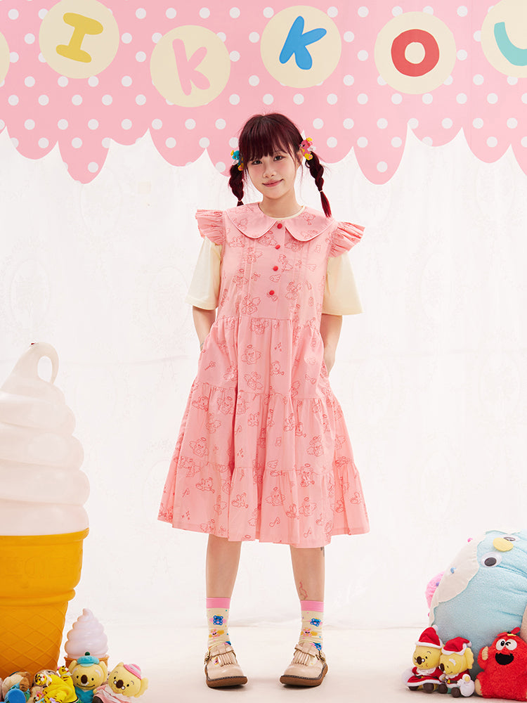 NIKKOU Kawaii Adjustable Waist Dress | Harajuku Puff Sleeve Dress dress Nikkou home