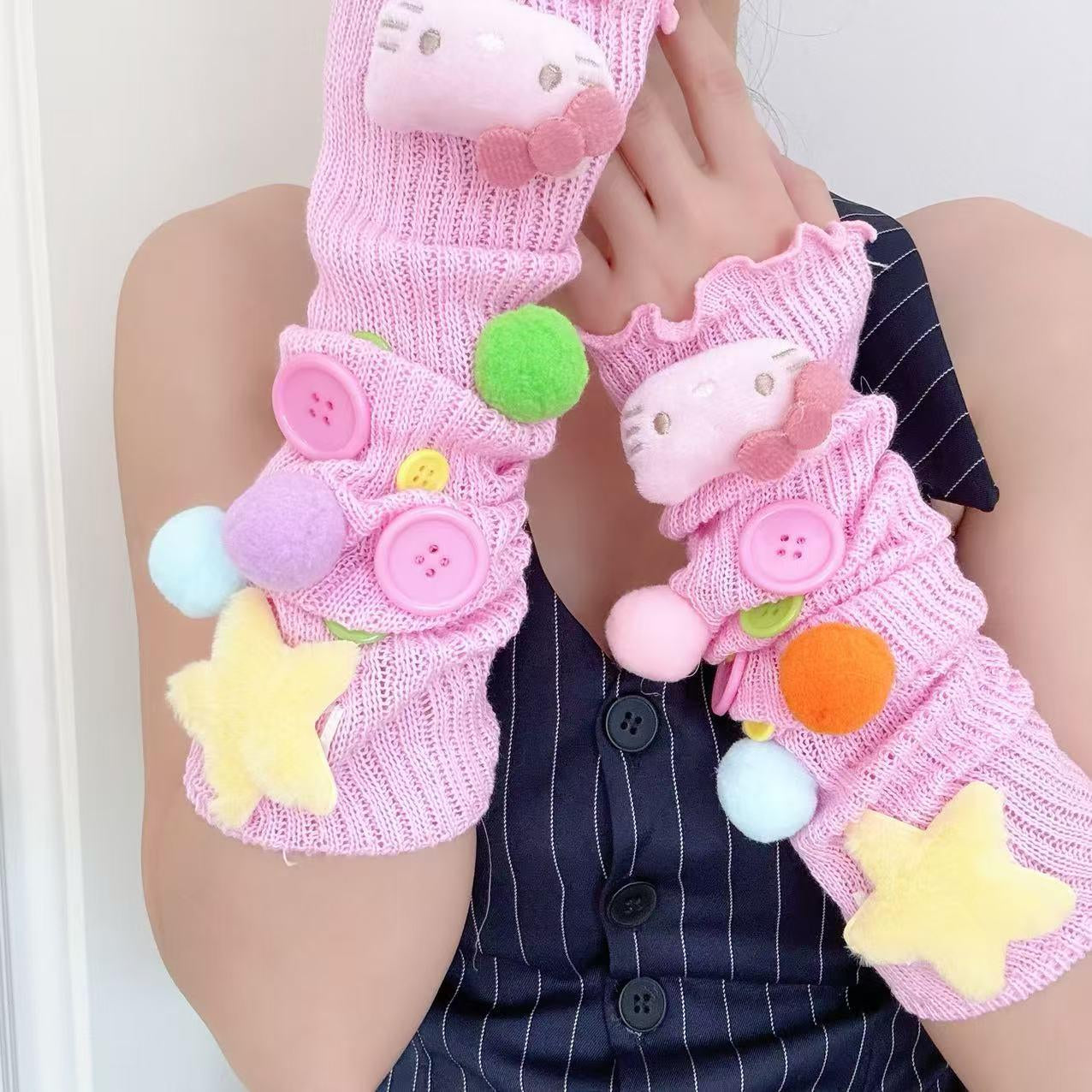 Hidden - Pink Kawaii KT Fingerless Arm Warmers sleeves hidden
