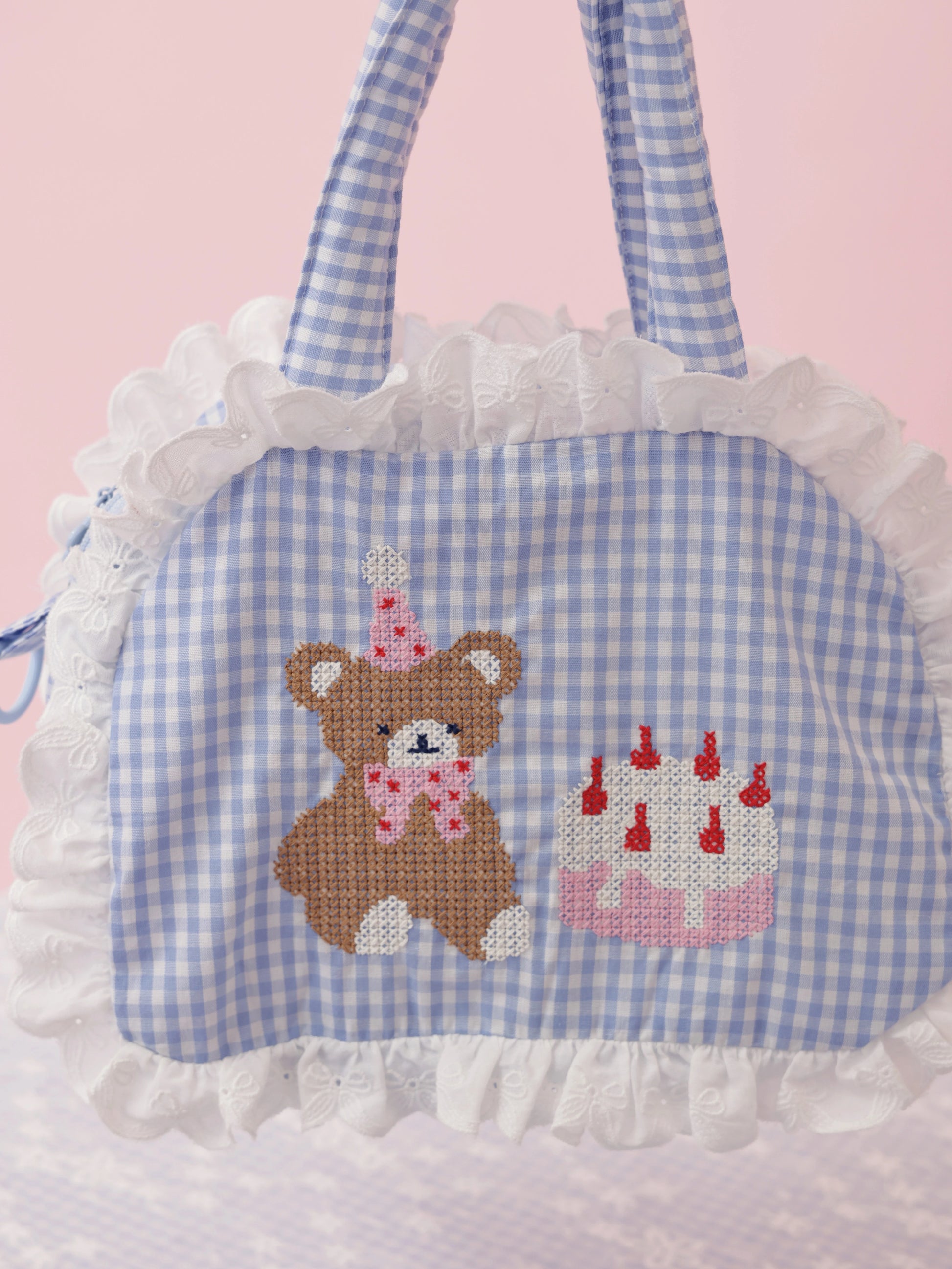 SemenCoicis Vintage Bear Embroidered Bag | Cute Ruffle Double-Sided Tote bag SemenCoicis