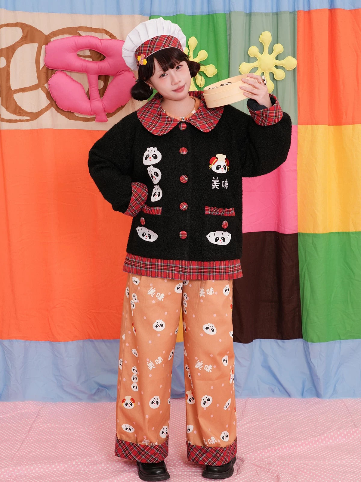 NIKKOU - Panda Bun Print Wide-Leg Pants pants Nikkou home