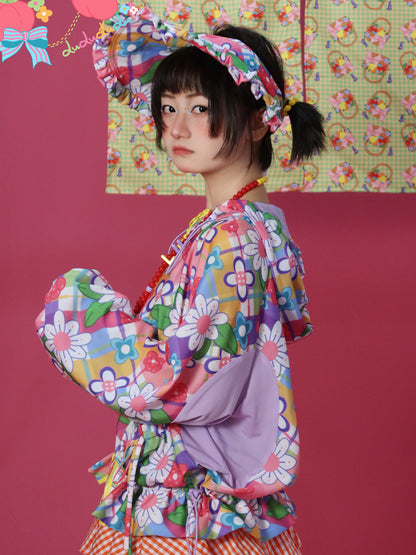 Decora Kei Zip-Up Jacket – Floral Mesh Panels jacket LULULULU