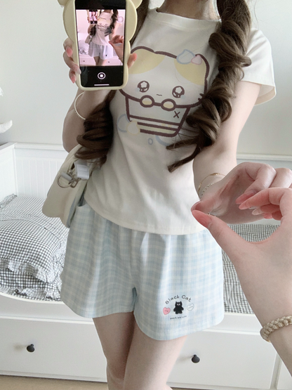 Blurred Bear - Plaid Cute Summer Shorts shorts Blurred Bear