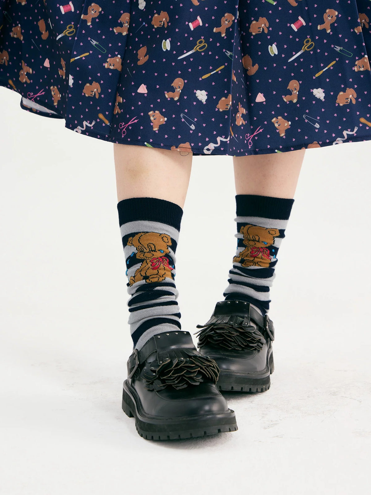 tntntutu - Teddy Cottage Striped Knit Socks socks tntntutu