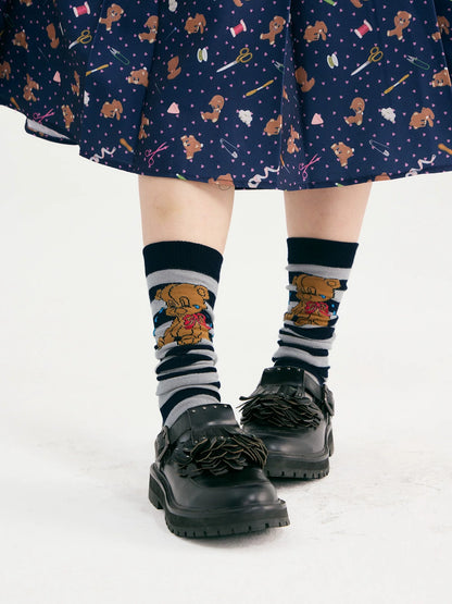 tntntutu - Teddy Cottage Striped Knit Socks socks tntntutu