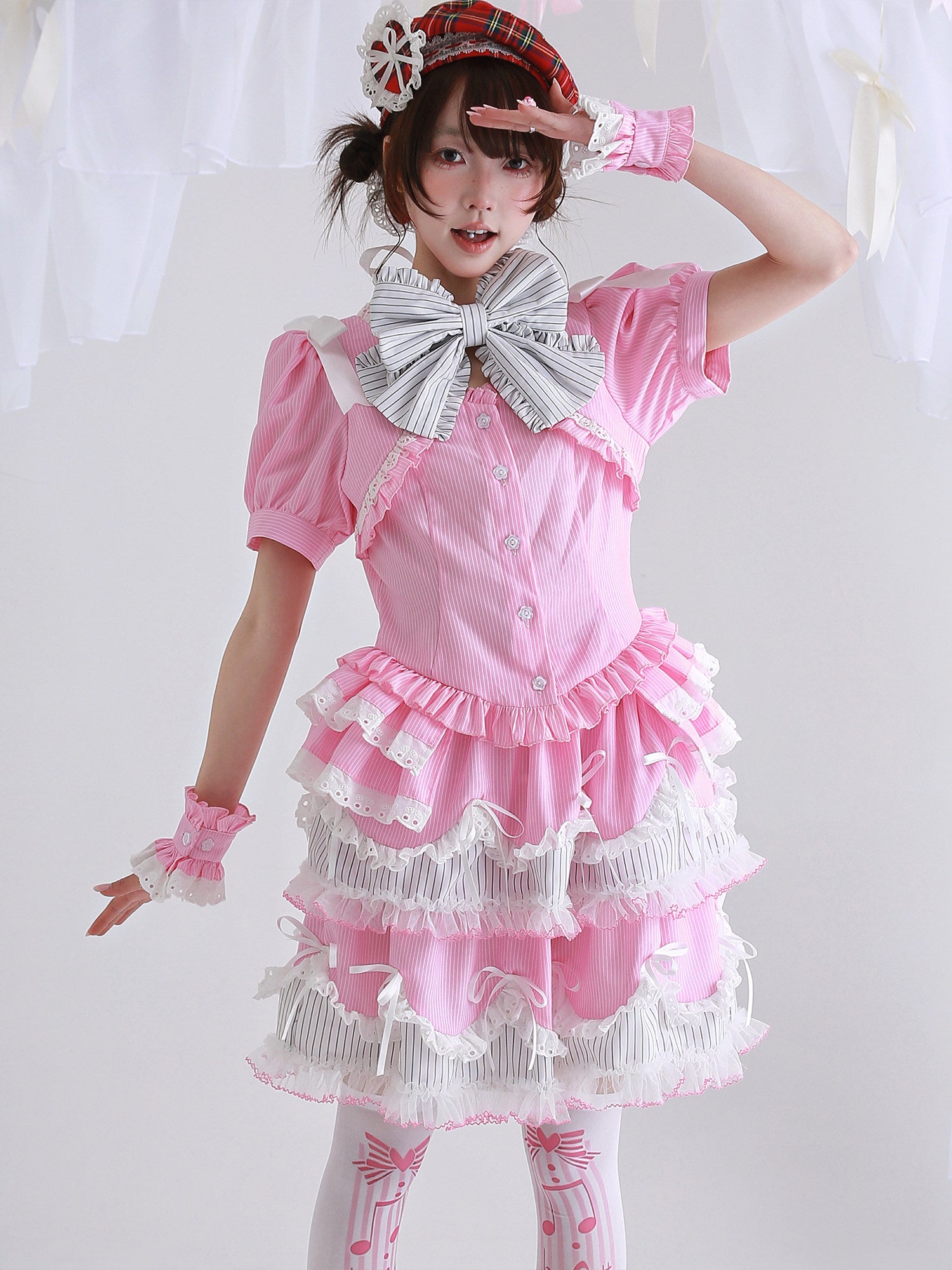 SOS MEME CLUB - Pink Stripe Lolita Blouse blouse SOS MEME CLUB