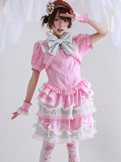 SOS MEME CLUB - Pink Stripe Lolita Blouse blouse SOS MEME CLUB