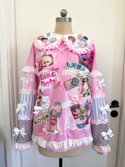 Red Devil - Cute Pink Patch Doll Collar Sweatshirt sweatshirt Red Devil
