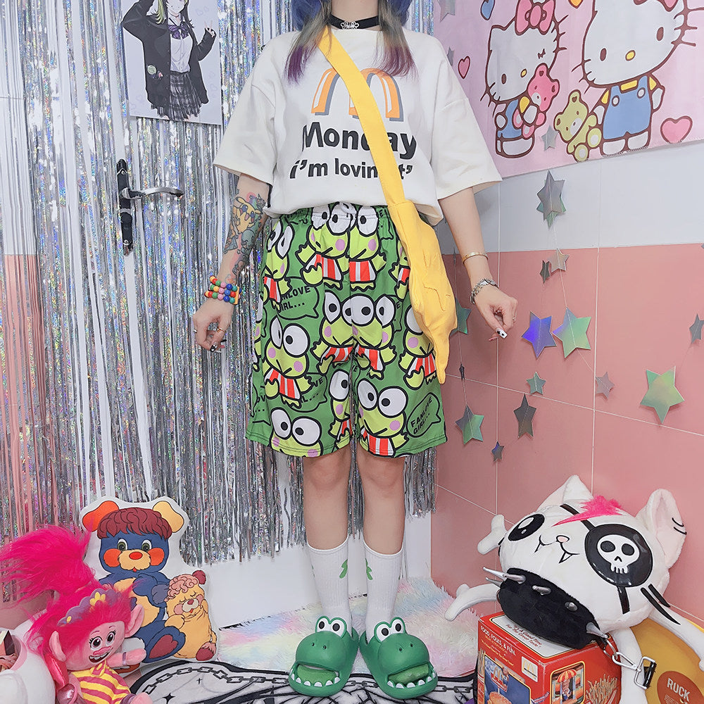 FANLOVEGIRL - Frog Graphic Shorts | Harajuku Cartoon Shorts shorts FANLOVEGIRL