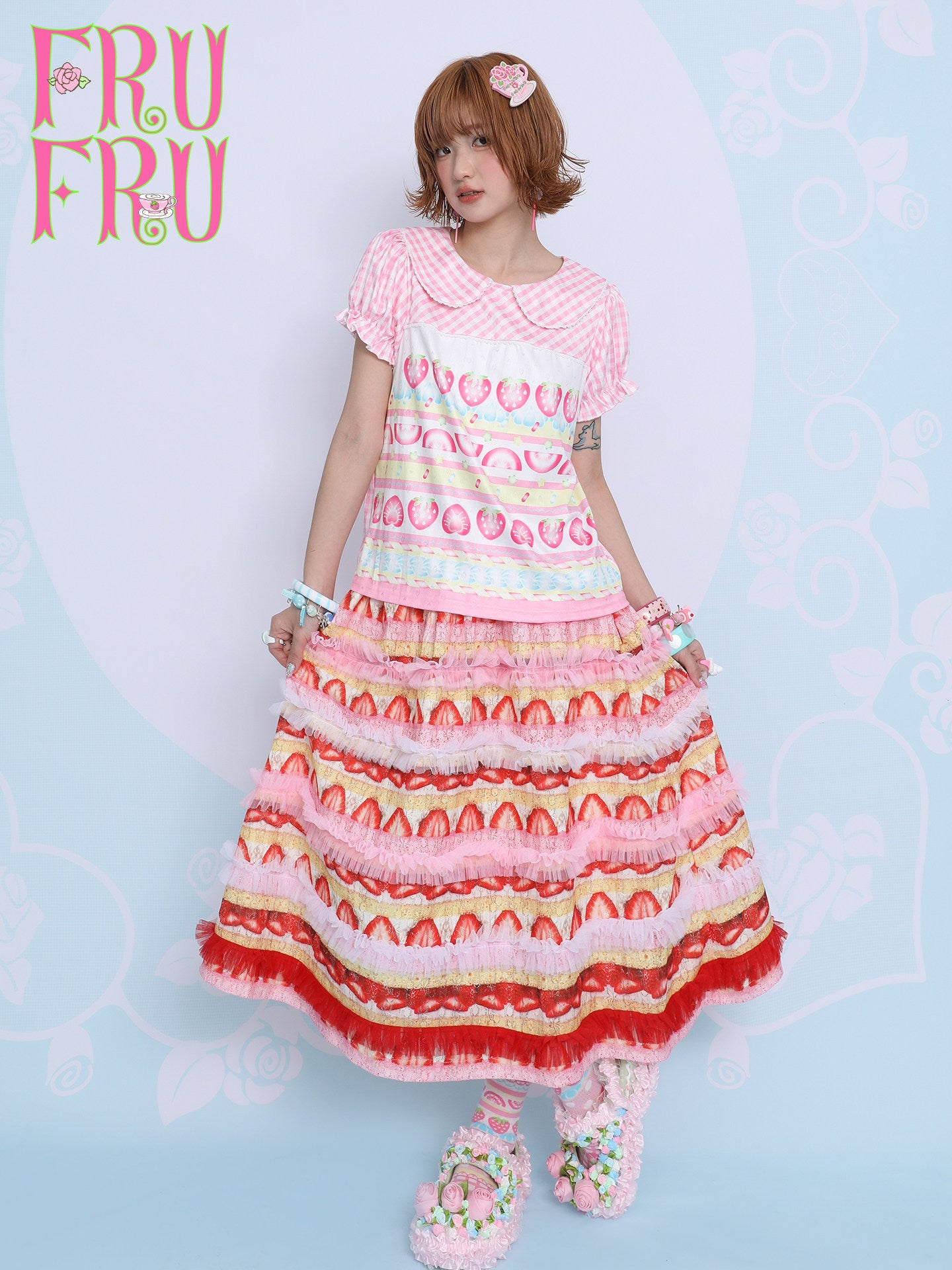 FruFru - Strawberry Lace Print Skirt