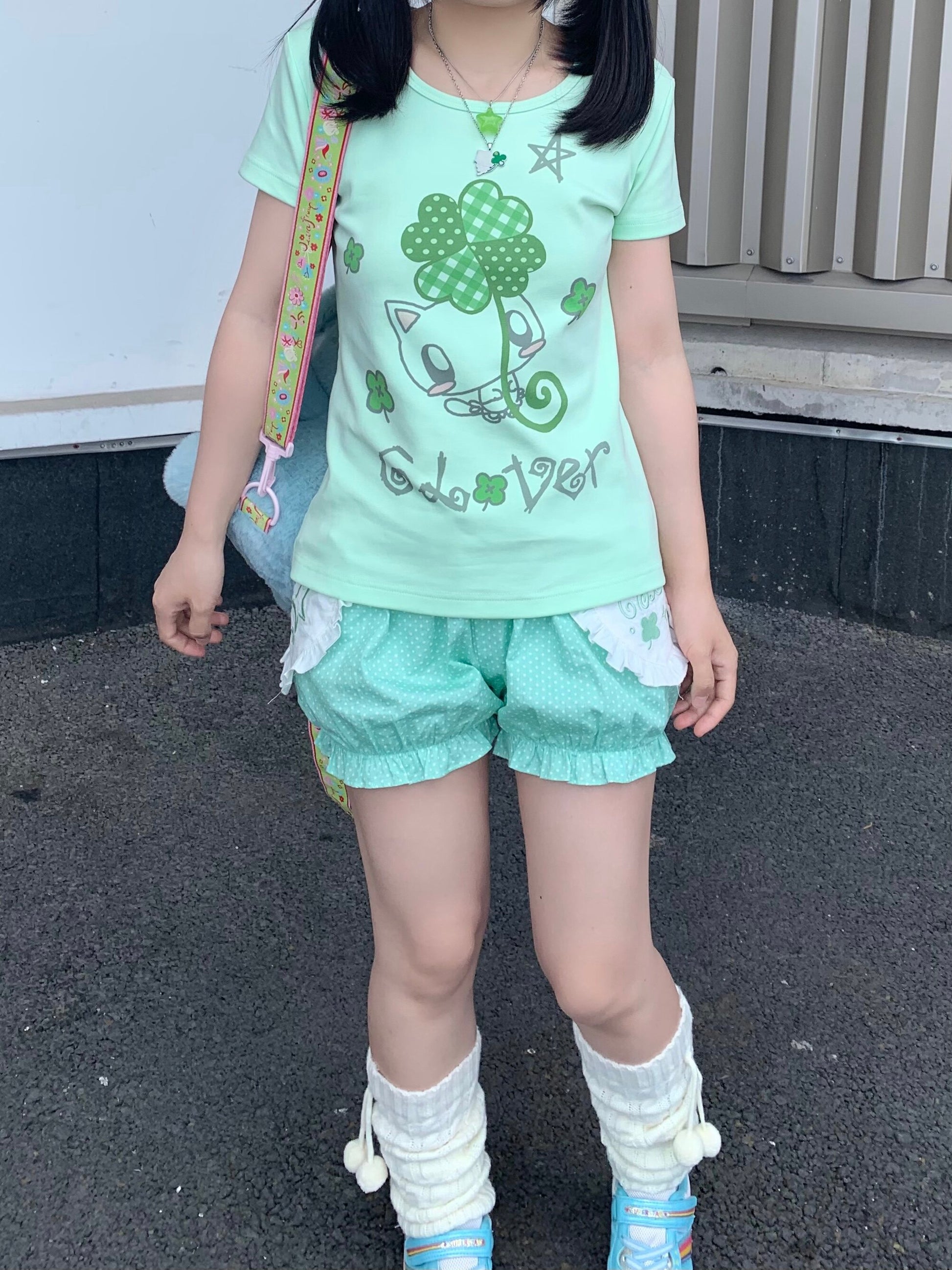 CokoStore - Green Clover Cat Fitted T-Shirt shirt coko store
