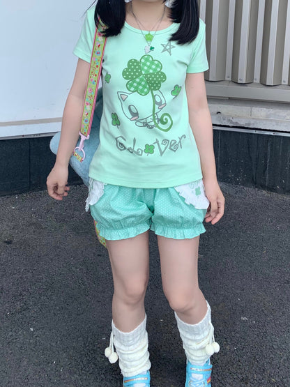 CokoStore - Green Clover Cat Fitted T-Shirt shirt coko store