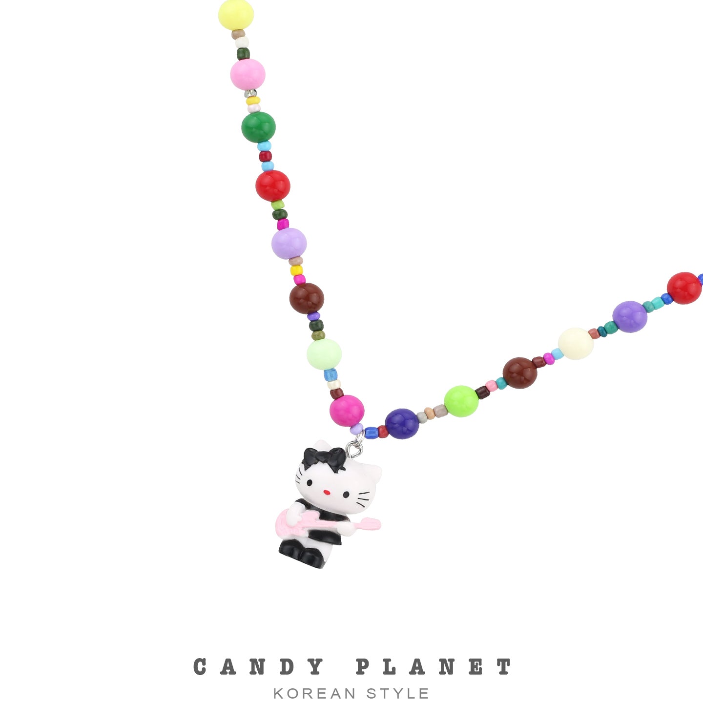 Candy Planet - Decora Kei Guitar Kitty Beaded Necklace necklace candy planet