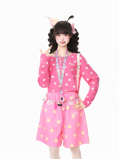 Languid Park - Star Print Cropped Long Sleeve Top shirt Languid Park