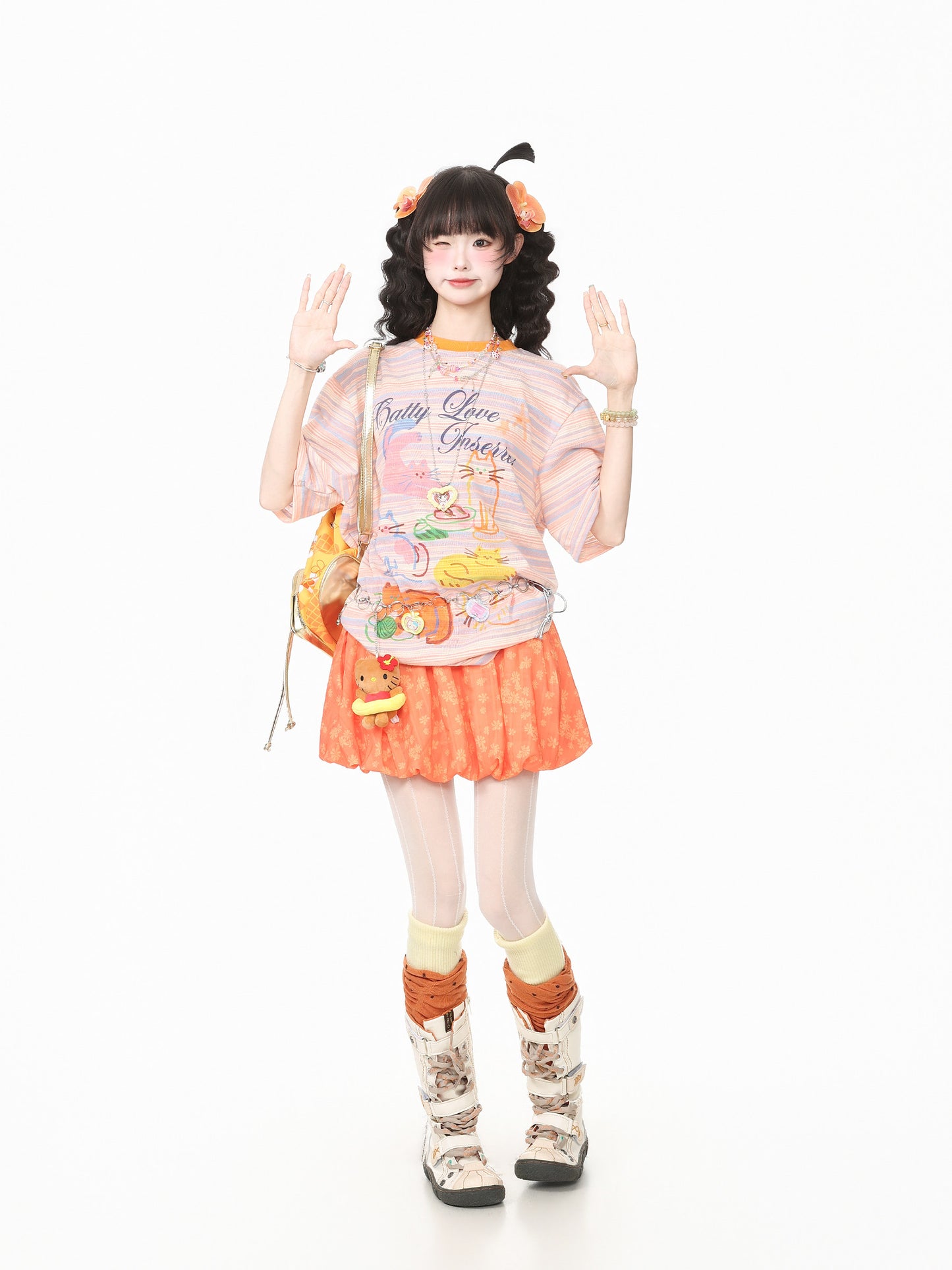 Languid Park - Orange Floral A-Line Skirt skirt Languid Park