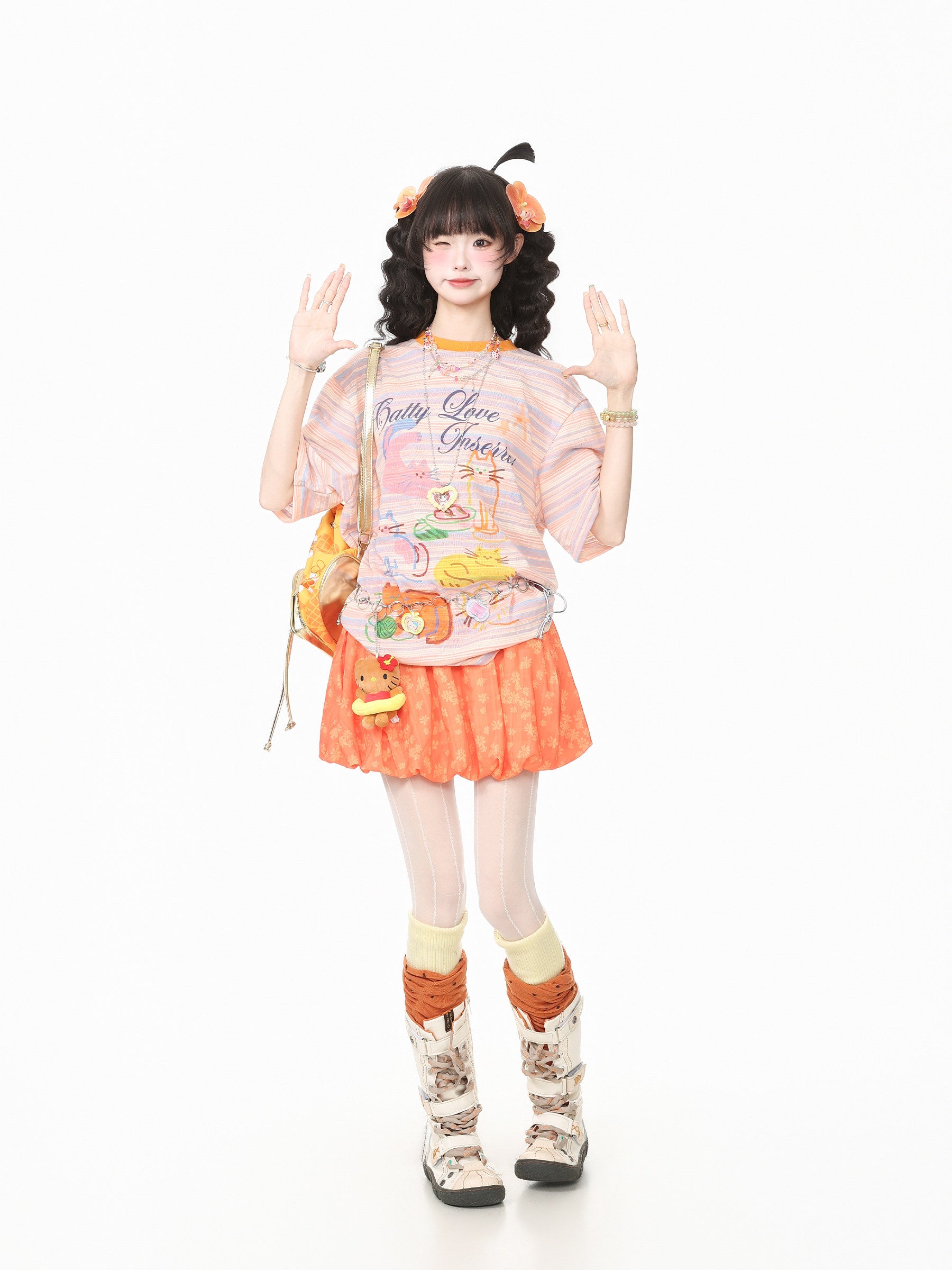 Languid Park - Orange Floral A-Line Skirt skirt Languid Park