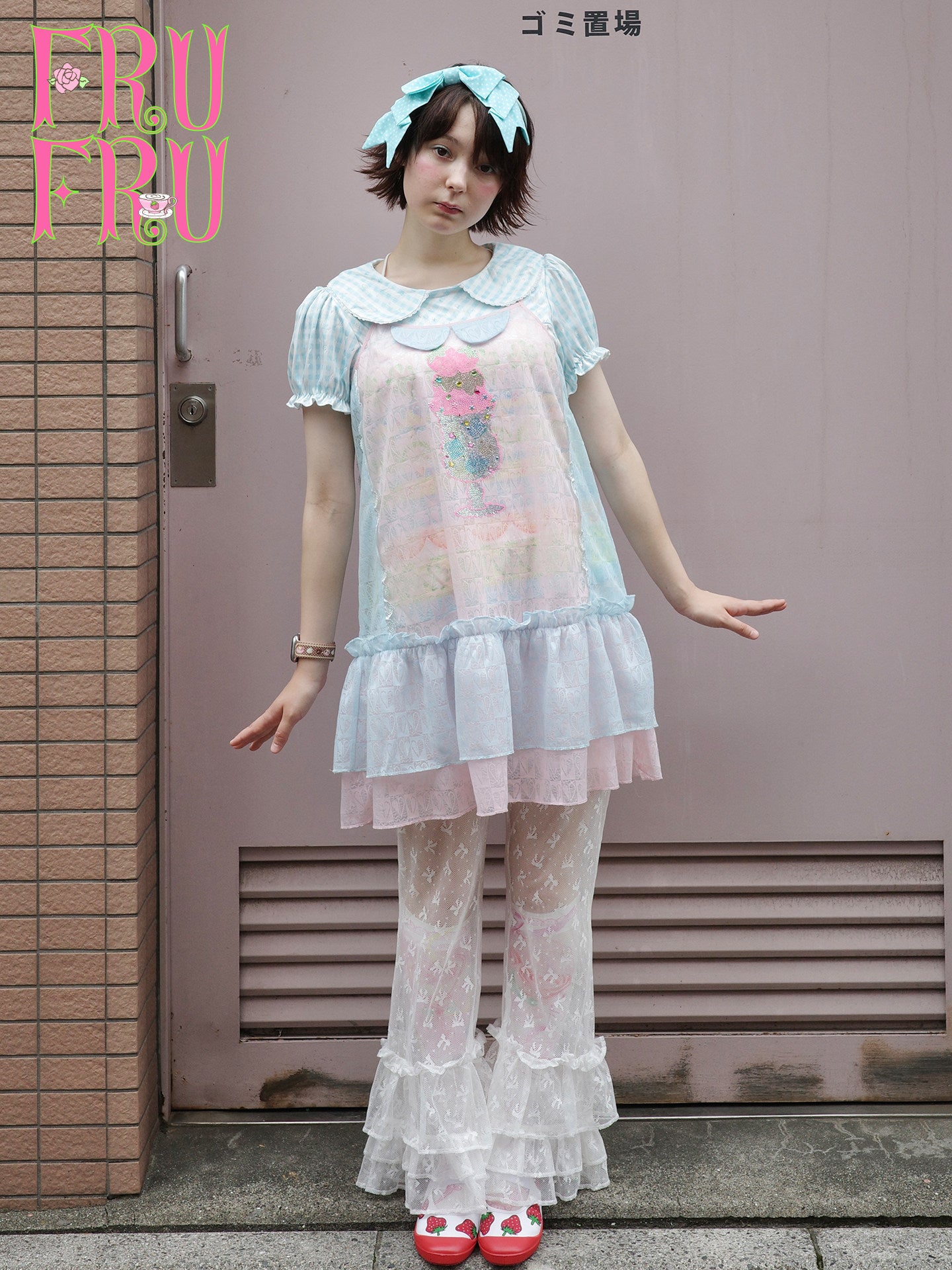 frufru - Pink Blue Rhinestone Mesh Dress dress frufru