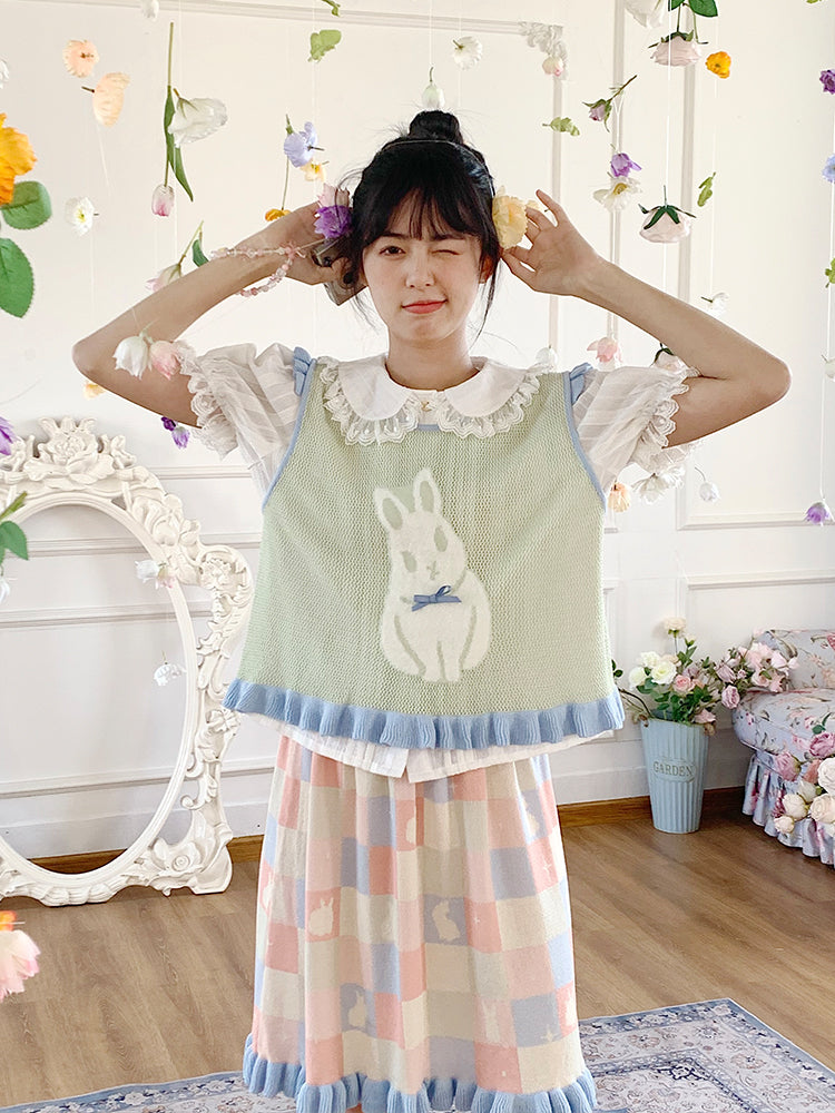 Mameya - Kawaii Bunny Plaid Skirt Colorful Cute skirt Mameya