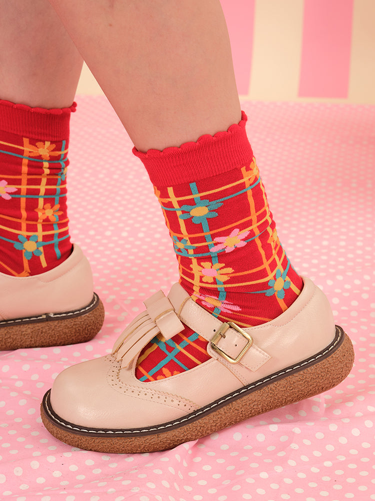 NIKKOU - Kawaii Knit Socks Colorful Flower Mid-Calf Japanese socks Nikkou home