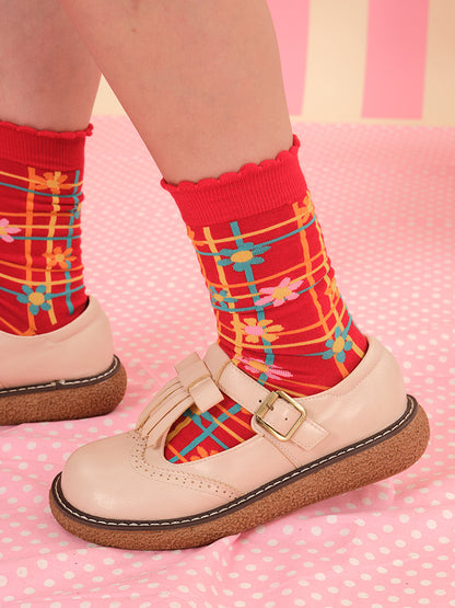 NIKKOU - Kawaii Knit Socks Colorful Flower Mid-Calf Japanese socks Nikkou home