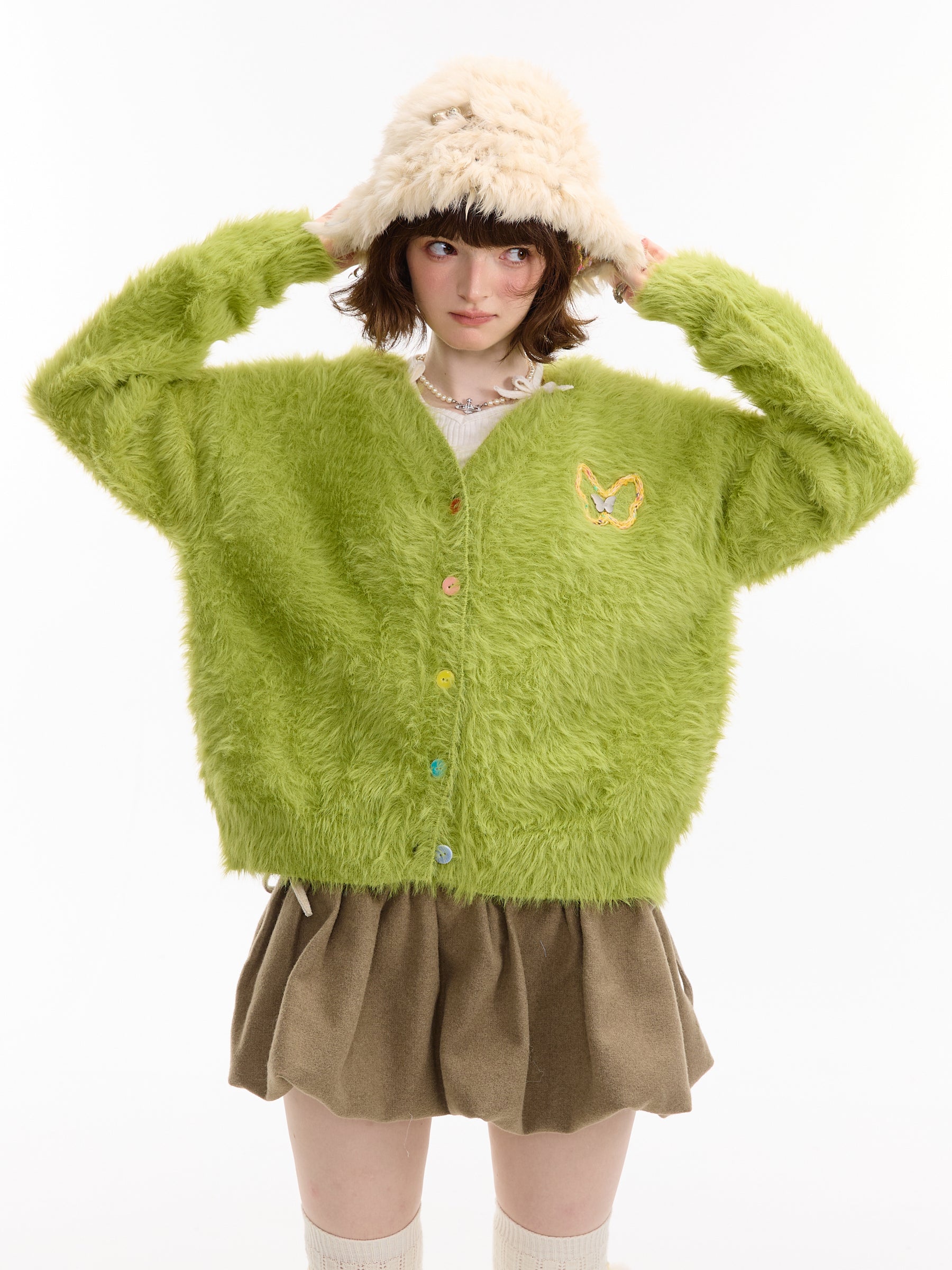 ziziFei - Y2K Soft Plush Butterfly Cardigan with Color Buttons cardigan ziziFei