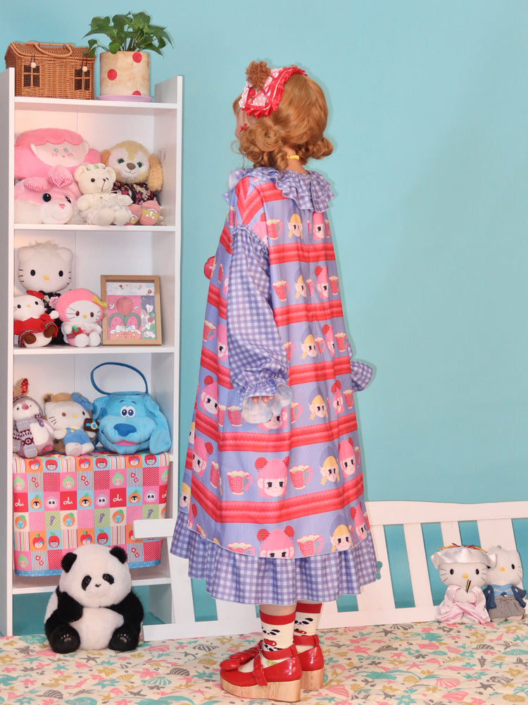 LULULULU - Retro Doll Head Print Loose Dress with Ruffled Collar dress LULULULU