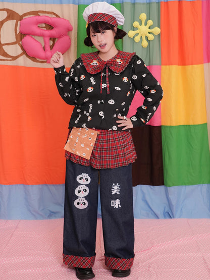 NIKKOU - Red Plaid Embroidered Detachable Collar collar Nikkou home