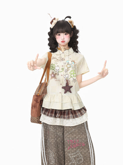 Languid Park - Ruffle Doll Collar Plaid Shirt shirt Languid Park Yellow S