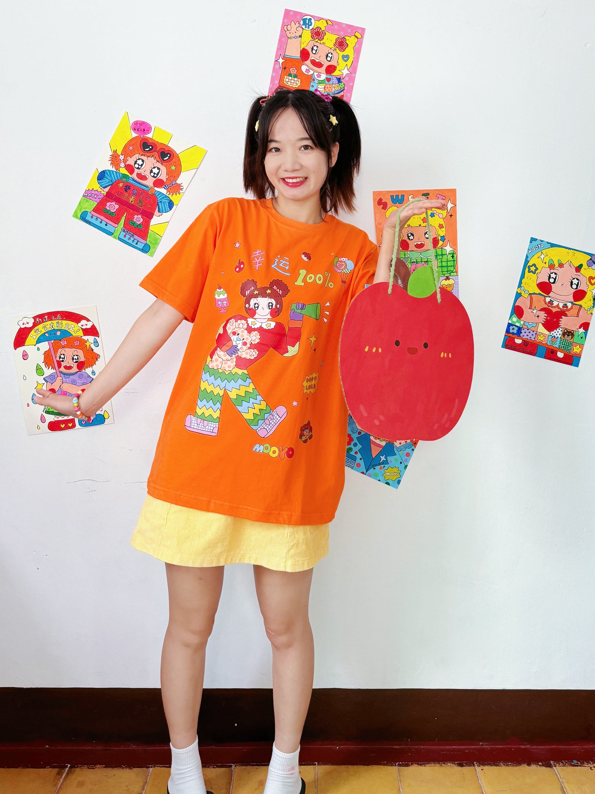 MOOYO - Kawaii Orange T Shirt Lucky 100 Shirt tshirt MOOYO